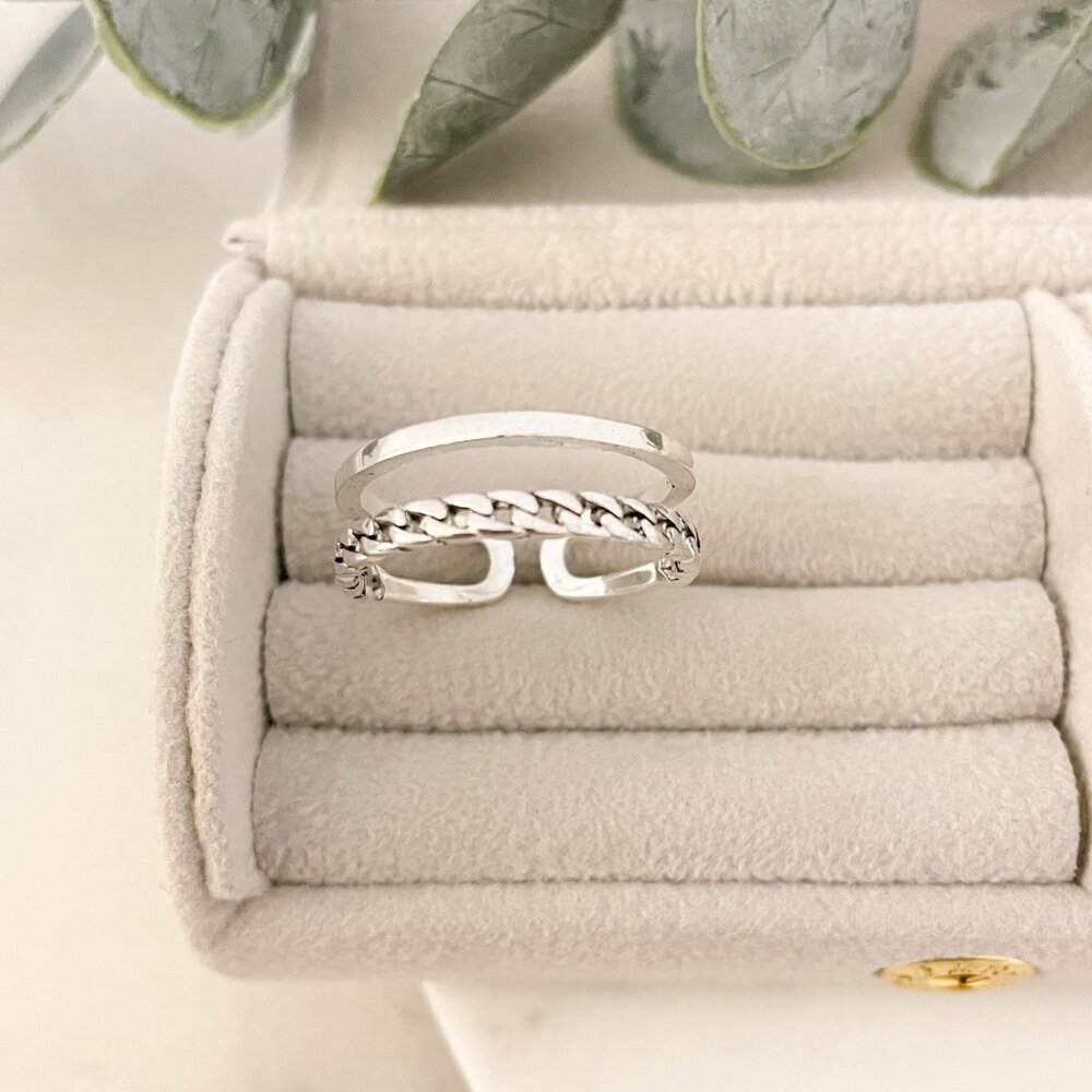 925 Sterling Silver Minimalist Ring Layer Ring Dainty Ring Chain Link Ring - Picture 4 of 8